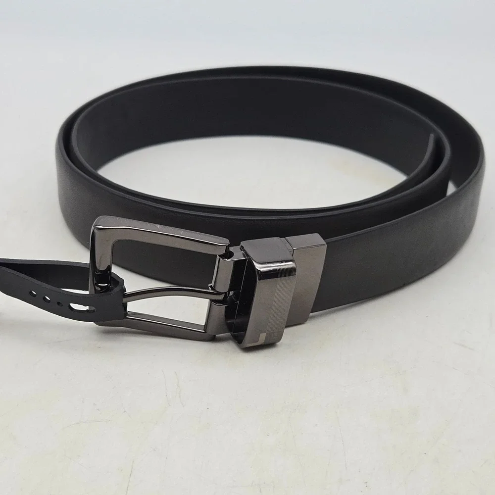 J. Ferrar Belt Black Grey Reversible Syn Leather Mens 44 Gunmetal Buckle New
